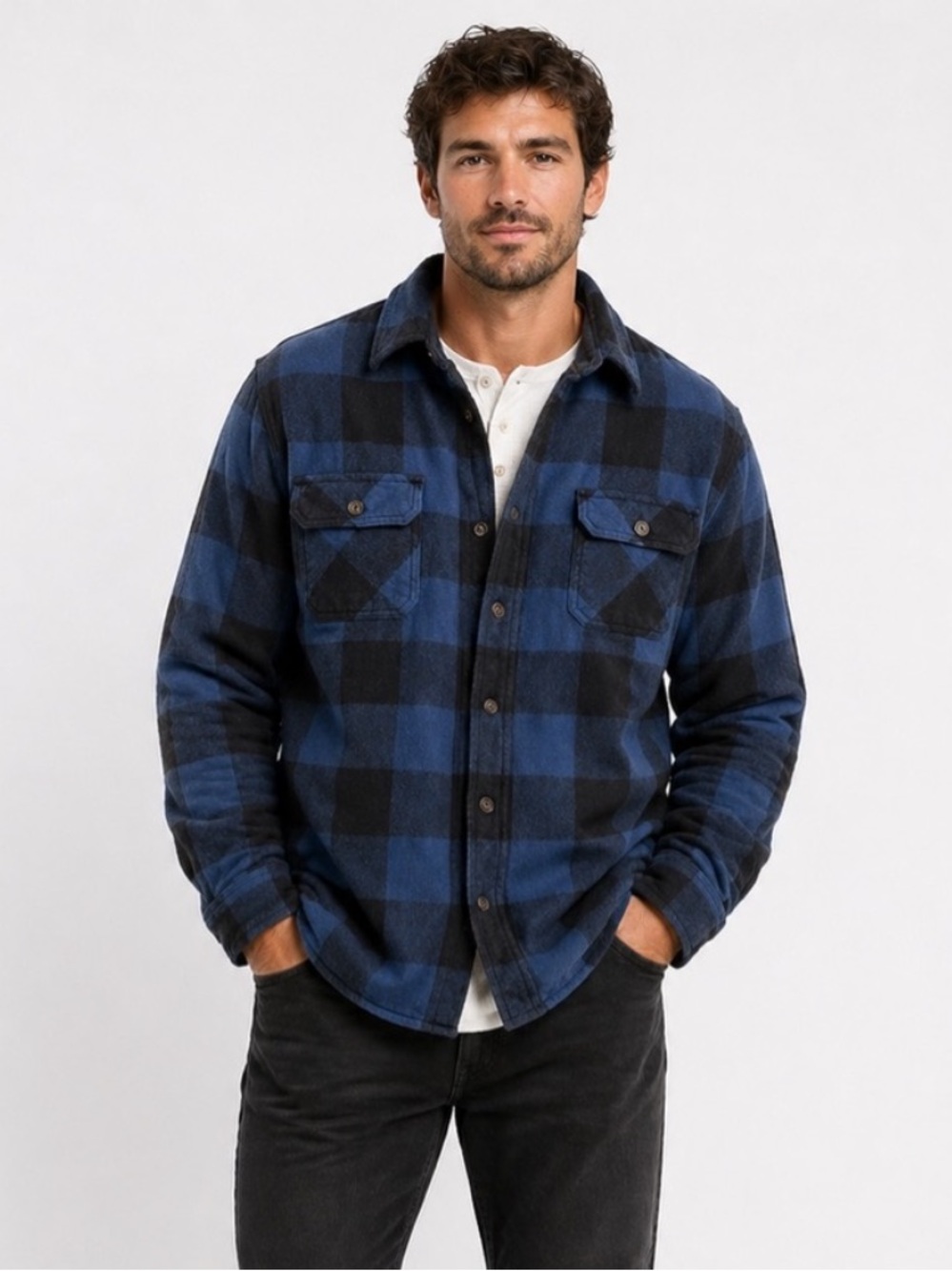 Jach’s NY Men’s Large 100% cotton Buffalo Plaid Flannel button up